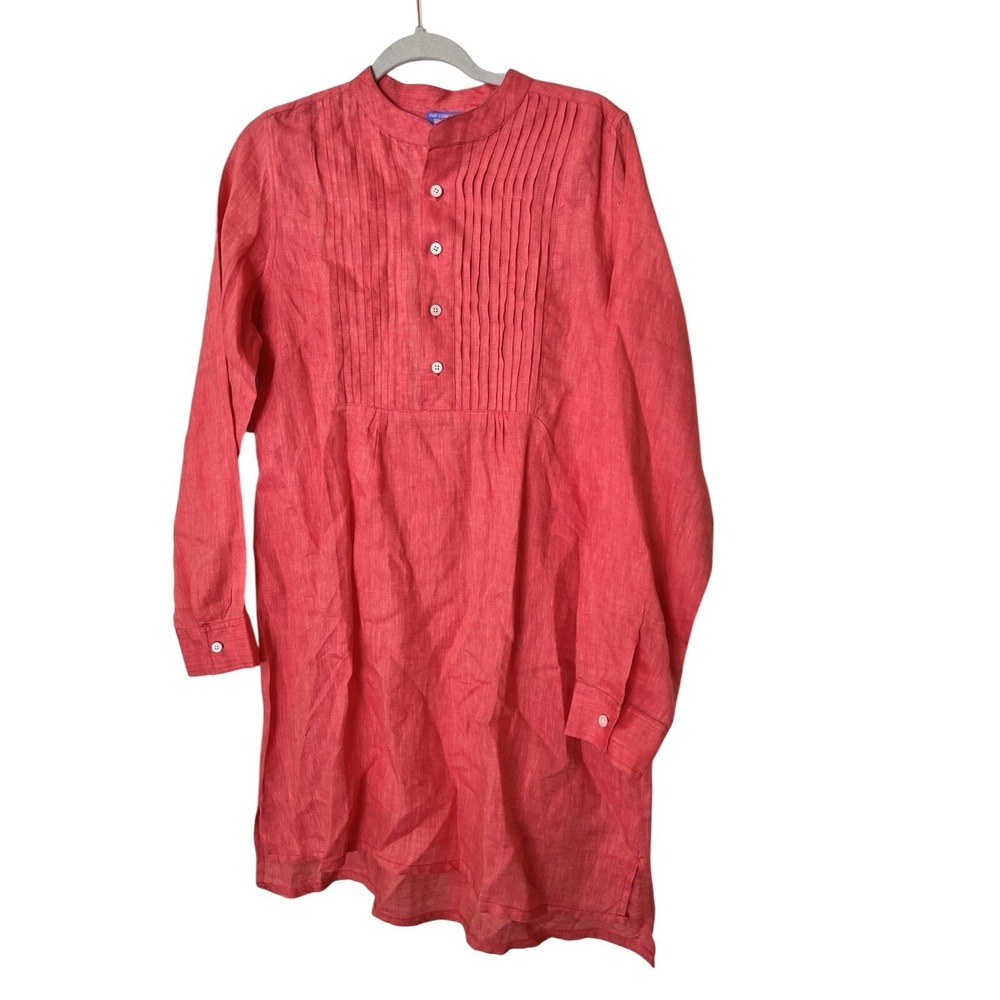 Pine Cone Hill Women's Linens Gown 100% Tunic Dress Cover-Up Size XL Coral Pink